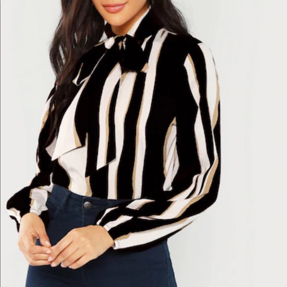 Tie neck striped blouse